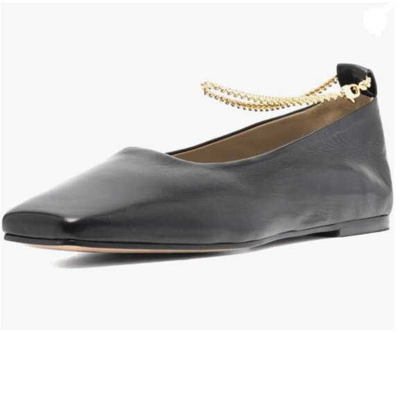 Wo Wagas Black Chains Pumps Metal Ankle Strap Flats Square Toe Shoe Party Dating - Picture 1 of 8